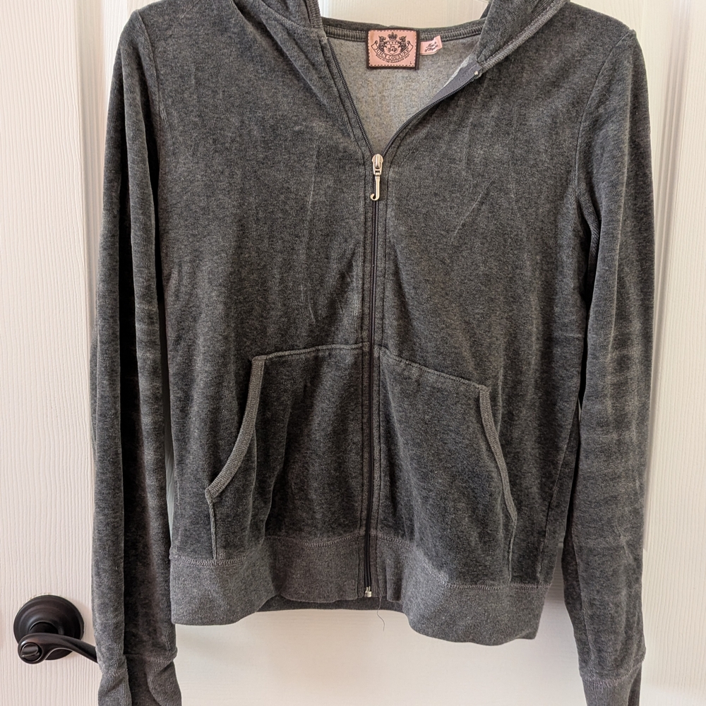 Juicy Couture Charcoal Velour Hoodie with Pink Accents - Picture 2 of 4
